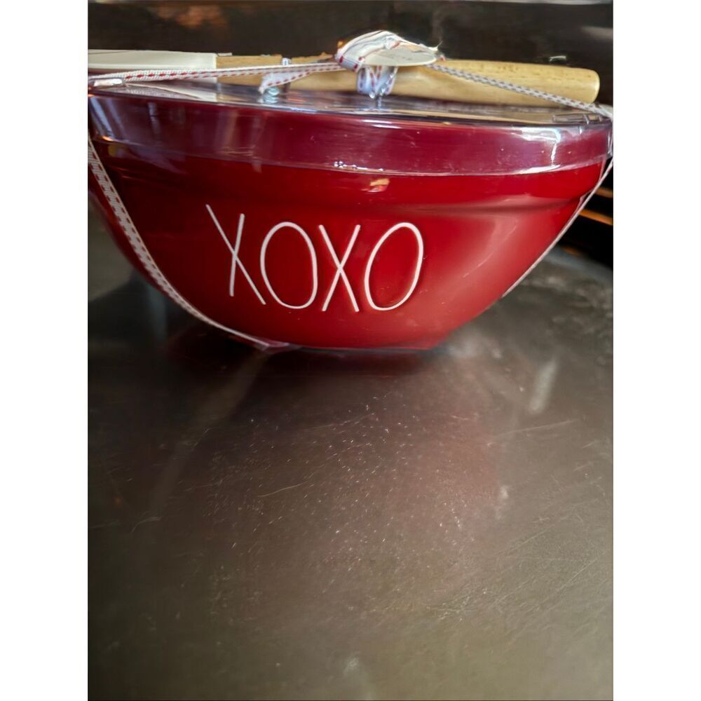 RAE DUNN RED W/ WHITE LL "XOXO" Valentine's Day Love Mixing Bowl & Spatula SET